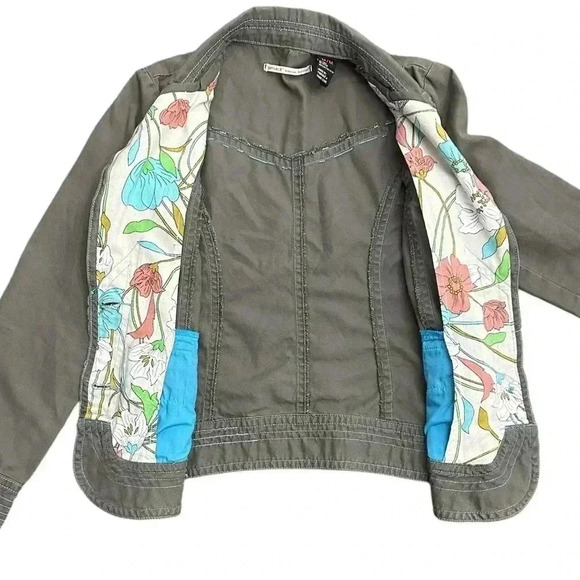 Buffalo David Bitton Denim Jacket Women's Medium Floral Green Boho Bohemian - Picture 2 of 6